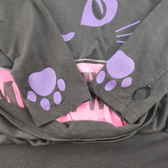 Kitty Cat Sweater Womens Medium Black Purple Pink Grunge Punk Cosplay Hot Topic - Picture 9 of 15